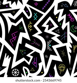 Neon tribal Runes. Seamless pattern