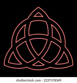 Neon trikvetr knot with circle Power of three viking symbol tribal for tattoo Trinity knot red color vector illustration image flat style light