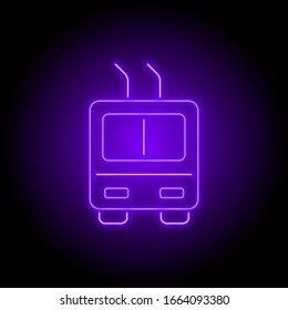 neon trolley bus icon on black background