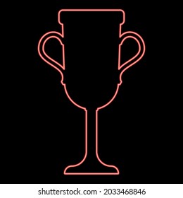 Imagen de estilo plano de la taza de trofeo neón de color rojo vectorial