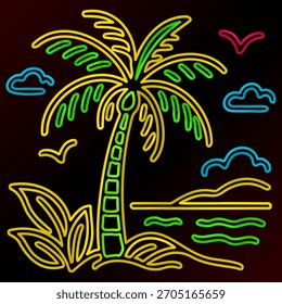 Neon Tropical Praia paisagem Vetor Design