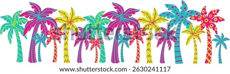 neon tropical palm tree vector elements in bold clashing colors – funky jungle exotic beach paradise art for summer party decoration, travel and surf design