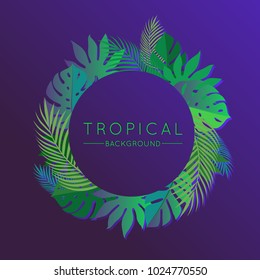 Neon Tropical Party Summer Background with Exotic Palm Plants and Leaves. Vector Floral Illustration for Use in Design