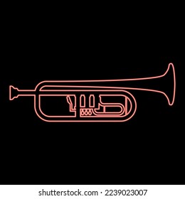 Neon trumpet Clarion music instrument red color vector illustration image flat style light