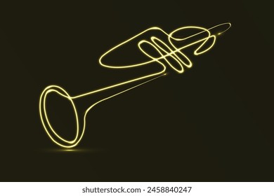 Neon trumpet. Colorful glowing of vector illustration. Music Promotion. Trumpet Neon Sign. Neon line icon. Entertainment and karaoke music icon. Musical instrument. Isolated on black background.
