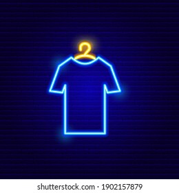 Neon T-Shirt Icon. Vector Illustration of Cloth Object.