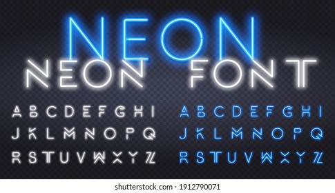 Neon Tube Alphabet Font. Blue And White Color Type Letters. Vector Typography For Headlines, Posters, Etc.