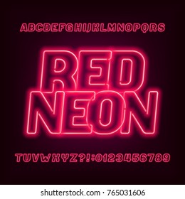 Neon tube alphabet font. Red color oblique letters and numbers. Stock vector typeface for your headers or any typography design. Neon tube alphabet font. Red color oblique letters and numbers. Stock vector typeface for your headers or any typography design.