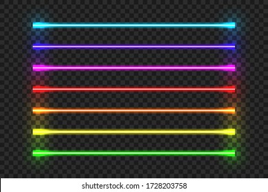 Neon tube. Light blue red color led lamp. Vector electric glowing pink yellow retro decor