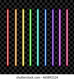 Neon Tube Light Pack Isolated On Transparent Background. Vector Illustration