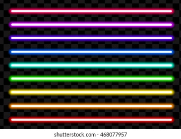 Neon Tube Light Pack Isolated On Transparent Background. Vector Illustration