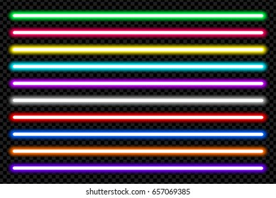 Neon tube light pack isolated on transparent background. Vector illustration