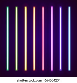 Neon Tube Light Pack Isolated On Black. Vector Illustration