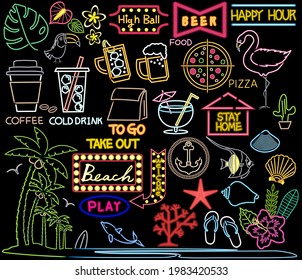 Neon tube style on a black background.
It is an illustration with the image of a tropical country.