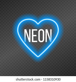 Neon tubes in the shape of a heart isolated on a dark transparency grid.