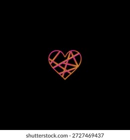 Tubos de neón en forma de corazón aislados en una rejilla de transparencia oscura.