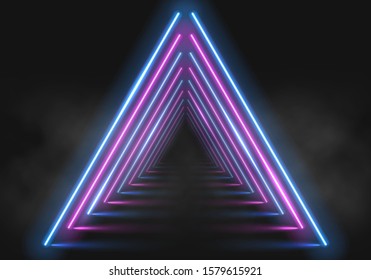 Neon tunnel. Portal with light effects. Retro abstract background. Vector illustration.