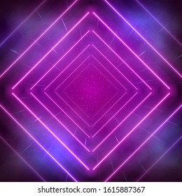 Neon tunnel. Portal with light effects. Retro abstract background. Vector illustration.
