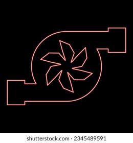 Neon turbine car mobile concept automobile turbo charger repair service turbocharger red color vector illustration image flat style