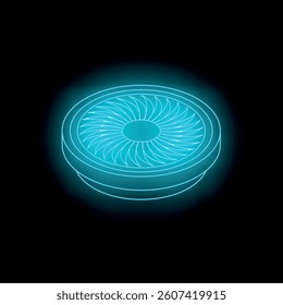 Neon turbine spinning, generating energy and power in futuristic style