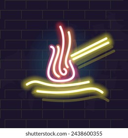 Neon turkish coffee with fire and sand. Isolated illustration on brick wall background.