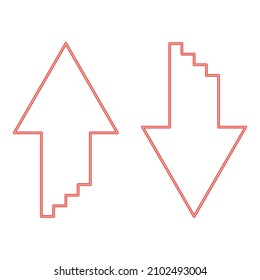 Neon two arrows with sumulation 3d effect for upload and download red color vector illustration image flat style light