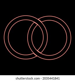 Neon two bonded wedding rings red color vector illustration flat style image