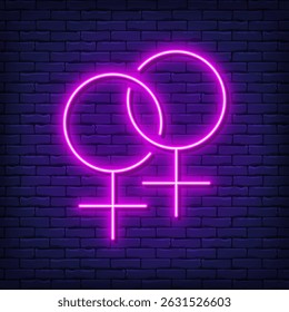 Neon dois símbolos de gênero feminino acoplado