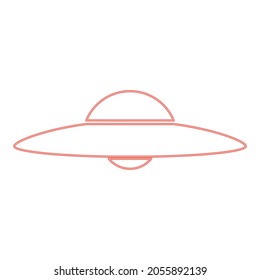 Neon ufo. flying saucer red color vector illustration flat style light image