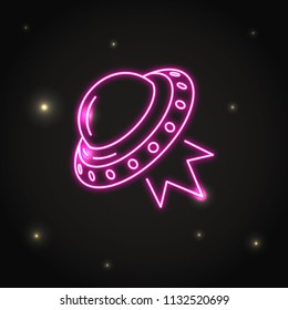Neon Ufo spaceship icon in line style