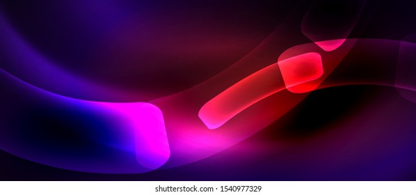 Fondo neón ultravioleta de ondas abstractas. Luces brillantes en colores brillantes con elementos de diseño. Ilustración futurista o tecnológica, concepto de alta tecnología
