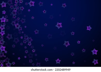 Neon ultraviolet stars music vector background. Violet led magic New Year sparkles. Disco party banner holiday shiny colorful decor. Laser sparkling stars. Win double outline starry symbols wallpaper.