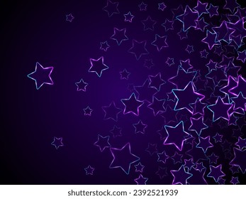 Neon ultraviolet stars music vector background. Blue led magic New Year sparkles. Birthday banner holiday shiny colorful decor. Laser sparkling stars. Win symbols wallpaper.