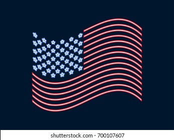 Neon US flag, glowing sign Patriot Day. Vector illustration