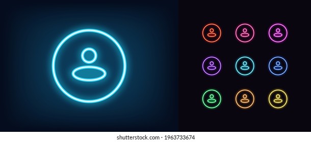 Neon user avatar icon. Glowing neon person sign, outline round avatar pictogram in vivid color. Anonymous user, online consultant and helper, web support service. Vector icon set, sign, symbol for UI