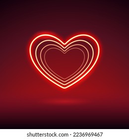 Neon Valentines Herz auf dunkelrotem Hintergrund. Video-Clipkunst für Ihr Urlaubsprojekt.