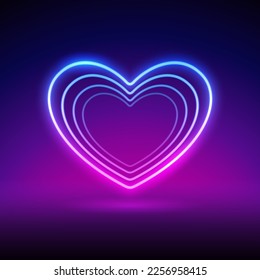 Neon Valentines Heart on Dark Background. Vector clip art for your holiday project.