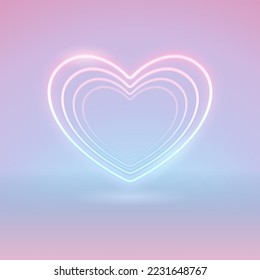 Neon Valentines Heart on Soft Pink Background. Vector clip art for your romantic project.