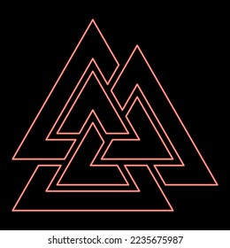 Neon valknut sign symblol red color vector illustration image flat style light