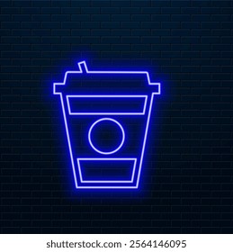 Neon vanilla milkshake typography and icon. Vector isolated neon illustration for any dark background. Fluorescent line art icon for menu, logo, poster, social network post.