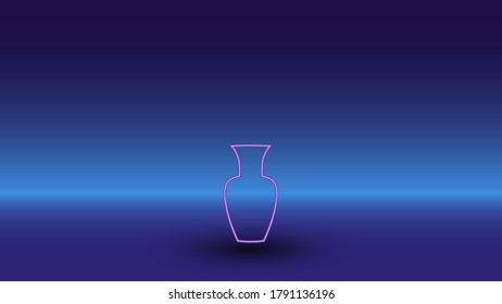 Neon vase symbol on a gradient blue background. The isolated symbol is located in the bottom center. Gradient blue with light blue skyline