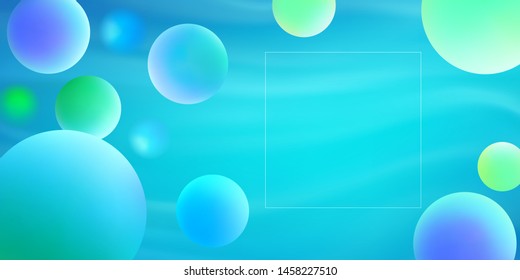 Neon vector abstract background with colorful spheres and place for text. Gradient green and blue bubbles. Modern trendy banner or poster design