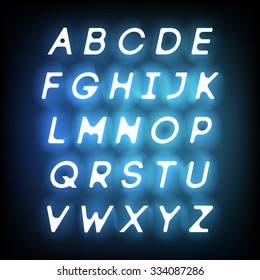 Neon vector alphabet. Letters with a blue backlight.