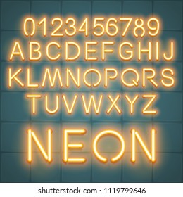 Neon vector alphabet, set of realistic fluorescent glowing letters