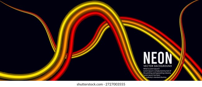 fundo do vetor de néon com linhas amarelas e vermelhas brilhantes