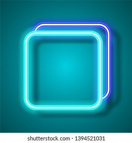 Neon vector banner. Blue frame design.