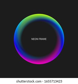 Neon vector circle, glow round futuristic frame, transparent border on black background