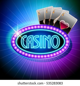 Neon vector emblem for casino