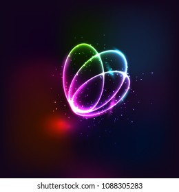 Neon vector flower, light lotus. Neon abstract circle background with flares and sparkles. Modern vector illustration