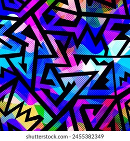 Neon vector geometric. Seamless pattern